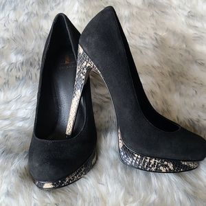 Kelsi Dagger Black Suede and Python Pumps